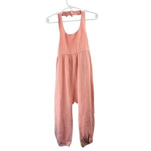 NWT Gerber Kids Girls Coral Pink Cotton‎ Gauze Halter Romper Jumpsuit 3T Spring